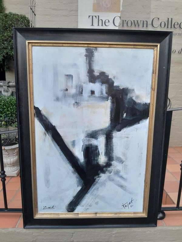 An Ornately Framed Abstract Acrylic on Canvas Signed Framed in a Handmade Frame