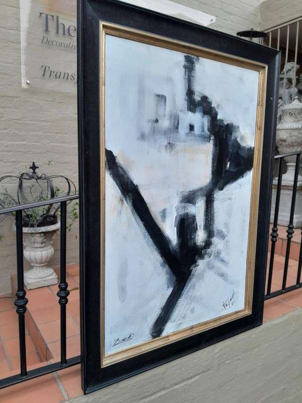 An Ornately Framed Abstract Acrylic on Canvas Signed Framed in a Handmade Frame