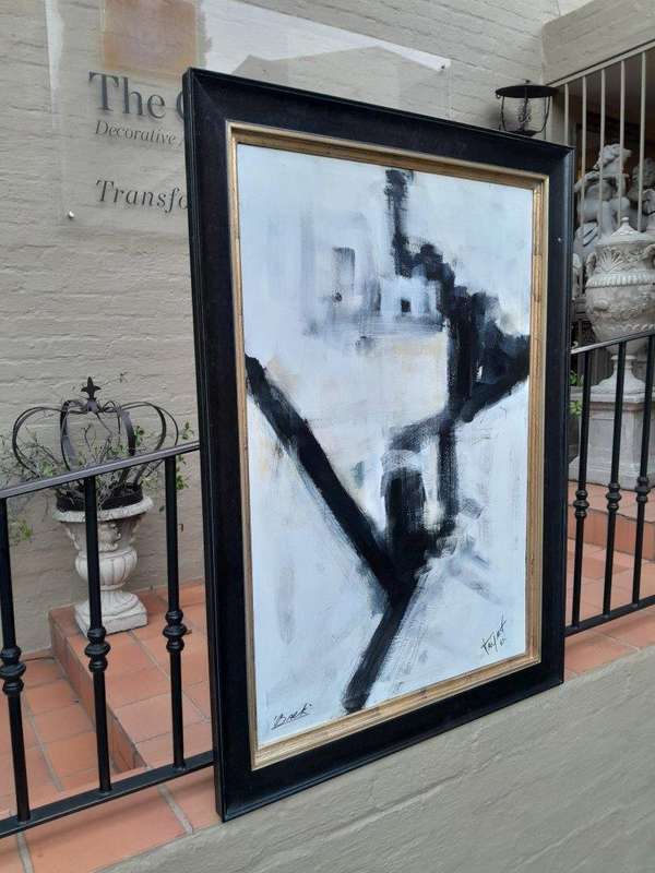 An Ornately Framed Abstract Acrylic on Canvas Signed Framed in a Handmade Frame