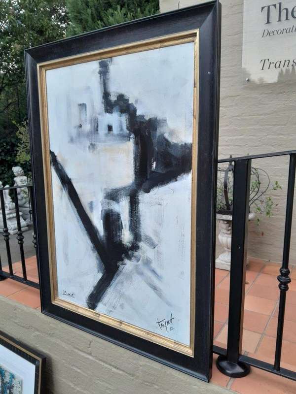 An Ornately Framed Abstract Acrylic on Canvas Signed Framed in a Handmade Frame