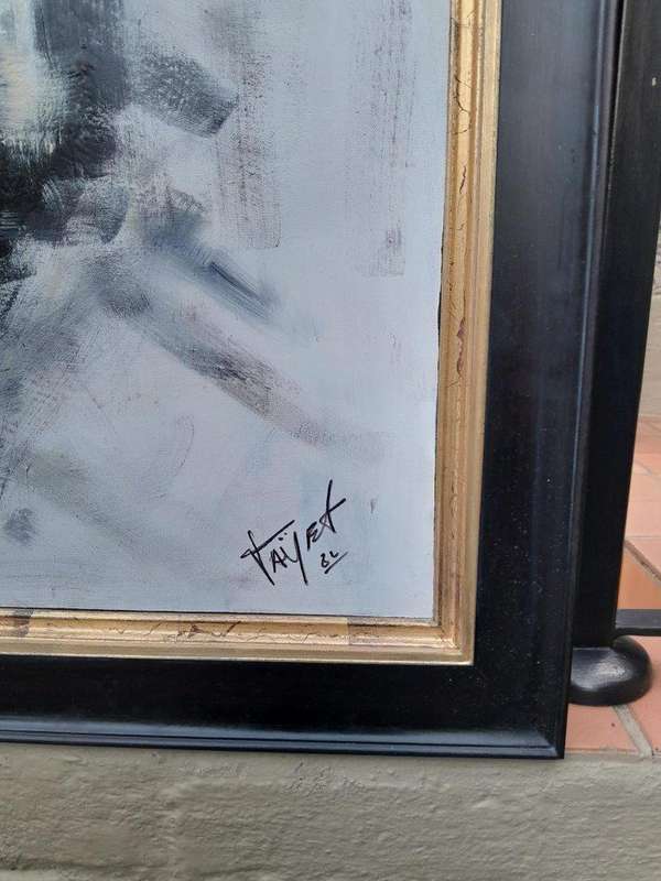An Ornately Framed Abstract Acrylic on Canvas Signed Framed in a Handmade Frame