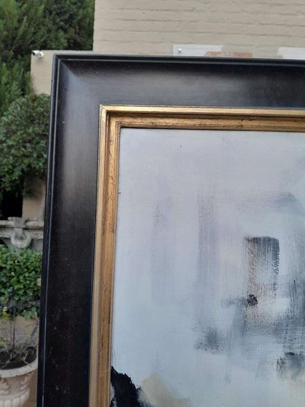 An Ornately Framed Abstract Acrylic on Canvas Signed Framed in a Handmade Frame