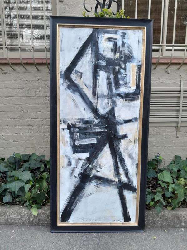 A Pair of Ornately Framed Abstracts Paintings Homage à Picasso Framed in a Handmade Frame