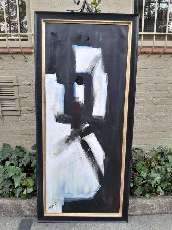A Pair of Ornately Framed Abstracts Paintings Homage à Picasso Framed in a Handmade Frame