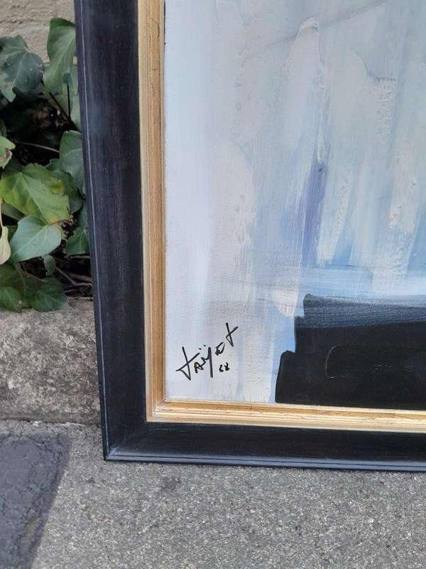 A Pair of Ornately Framed Abstracts Paintings Homage à Picasso Framed in a Handmade Frame
