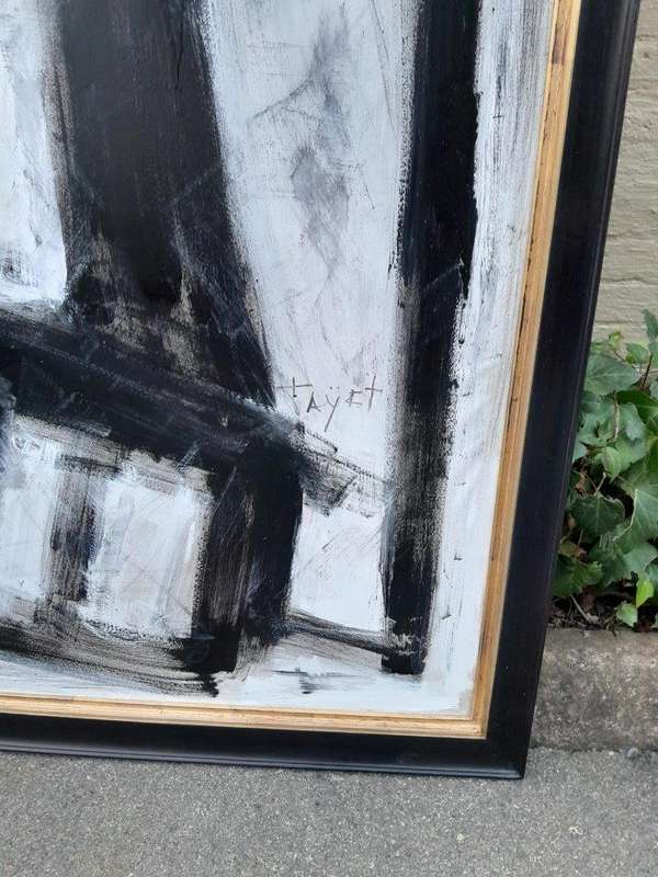 An Ornately Framed Black and White:Abstract Composition Signed of Large Proportions Framed in a H...