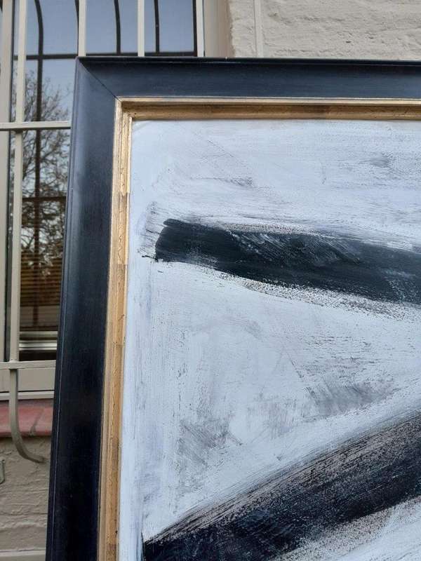 An Ornately Framed Black and White:Abstract Composition Signed of Large Proportions Framed in a H...