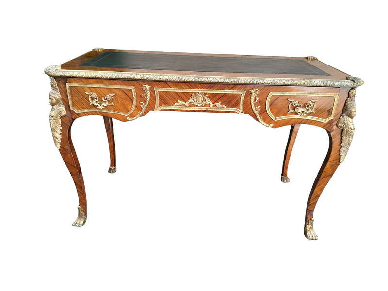 A Middle 20th Century French Louis XVI Style Rosewood Bureau / Plat / Desk With Gilt and Tooled B...