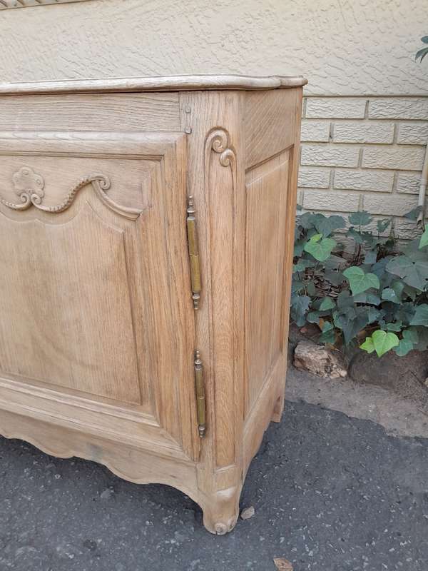 A 19th Century  Circa 1870 Carved Oak Side Board / Server With Drawer and Doors with Brass Mount...