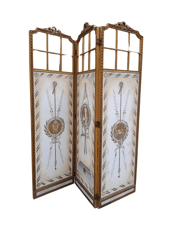 A Late 19th/Early 20TH Century French Carved Wooden Gilt Three Panel Screen With Mirrored Top Panels