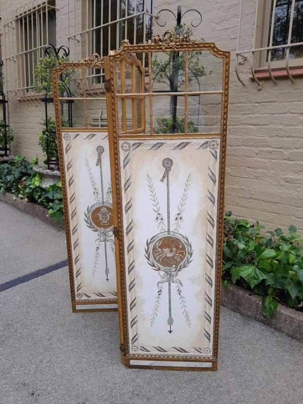 A Late 19th/Early 20TH Century French Carved Wooden Gilt Three Panel Screen With Mirrored Top Panels