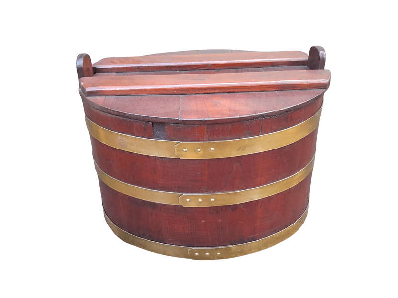 A Late 19th Century Cape Teak and Brass-bound  Pekel Balie,with Detachable Lid and Brass Bands