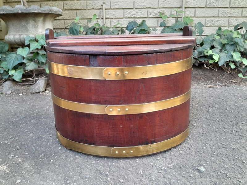 A Late 19th Century Cape Teak and Brass-bound  Pekel Balie,with Detachable Lid and Brass Bands