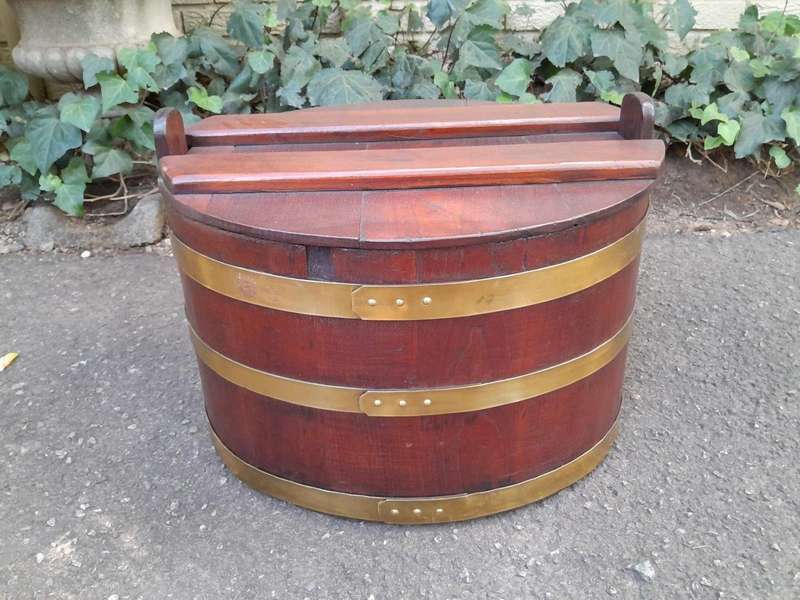 A Late 19th Century Cape Teak and Brass-bound  Pekel Balie,with Detachable Lid and Brass Bands