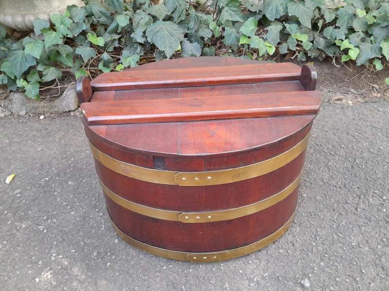 A Late 19th Century Cape Teak and Brass-bound  Pekel Balie,with Detachable Lid and Brass Bands
