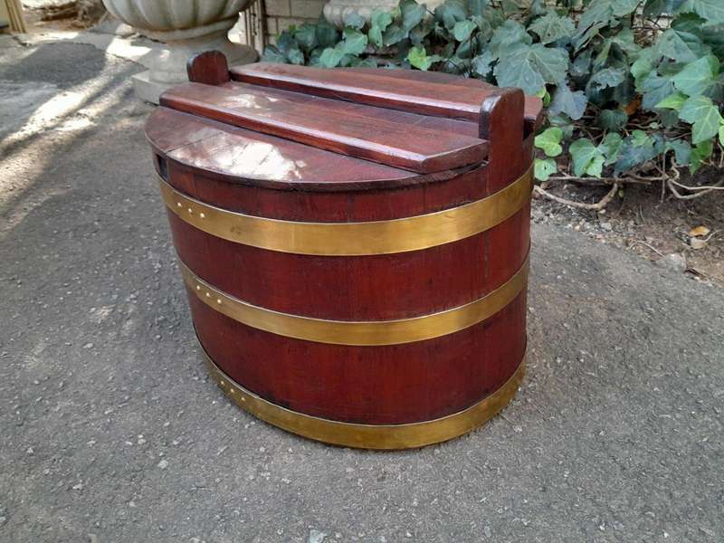 A Late 19th Century Cape Teak and Brass-bound  Pekel Balie,with Detachable Lid and Brass Bands