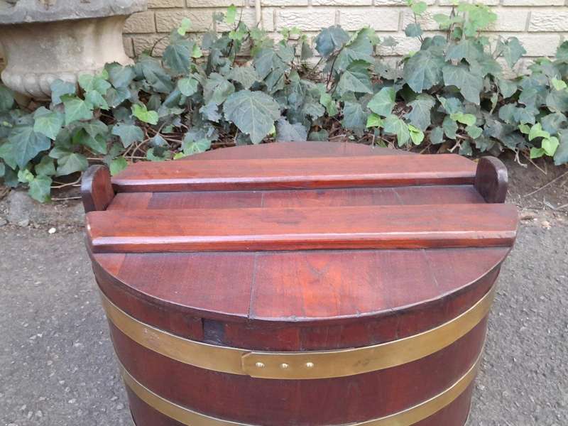 A Late 19th Century Cape Teak and Brass-bound  Pekel Balie,with Detachable Lid and Brass Bands