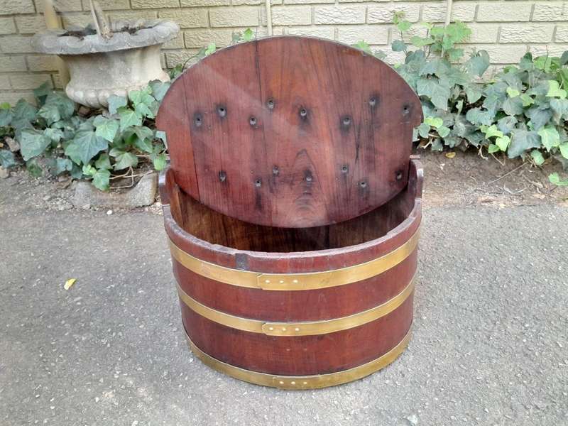 A Late 19th Century Cape Teak and Brass-bound  Pekel Balie,with Detachable Lid and Brass Bands