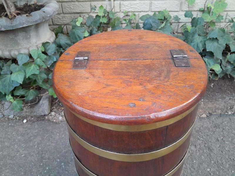 A Late 19th Century Cape Brassbound Oak Water Balie, Hinged Lid and Brass Bands on Legs