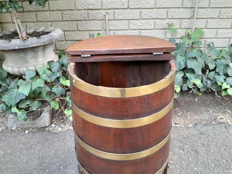 A Late 19th Century Cape Brassbound Oak Water Balie, Hinged Lid and Brass Bands on Legs