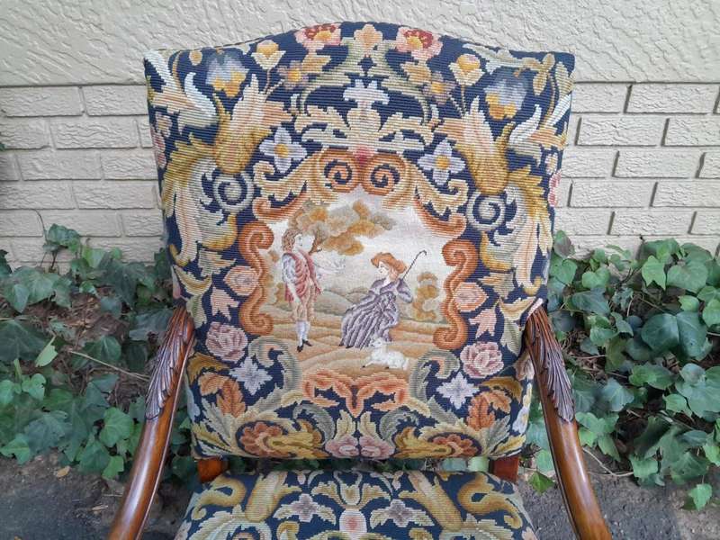 A 19th Century Renaissance Revival Carved Walnut Armchair in  Gobelin Style Tapestry 