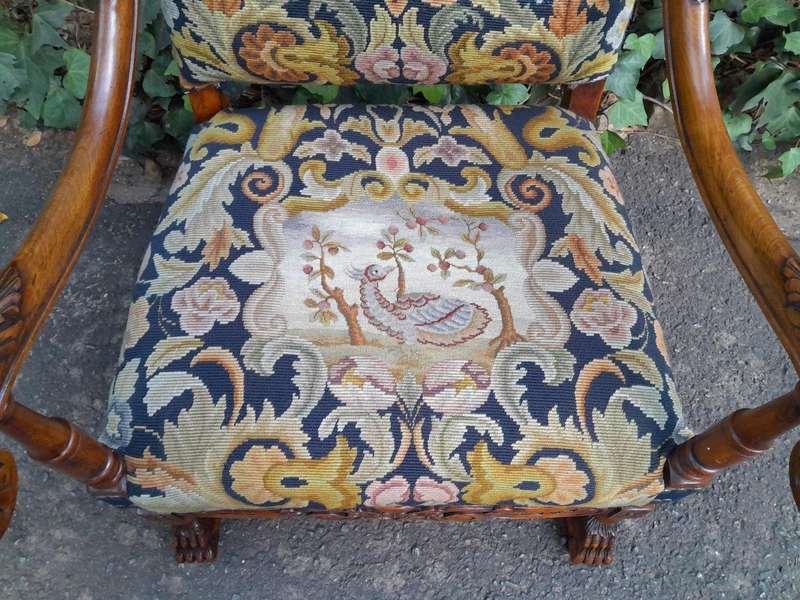 A 19th Century Renaissance Revival Carved Walnut Armchair in  Gobelin Style Tapestry 