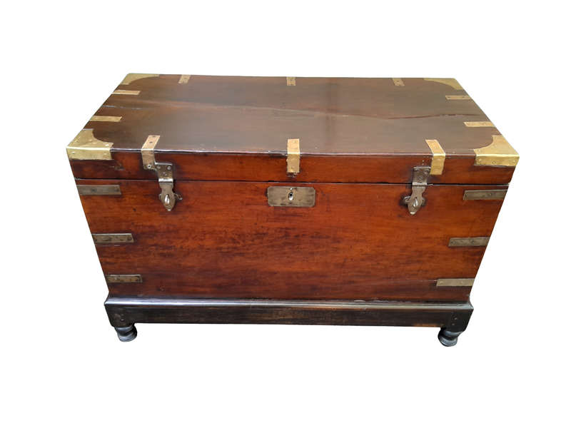 A 19th Century Circa 1800 Regency Mahogany Chest on Stand  with Four Bun Feet and Brass-mounts