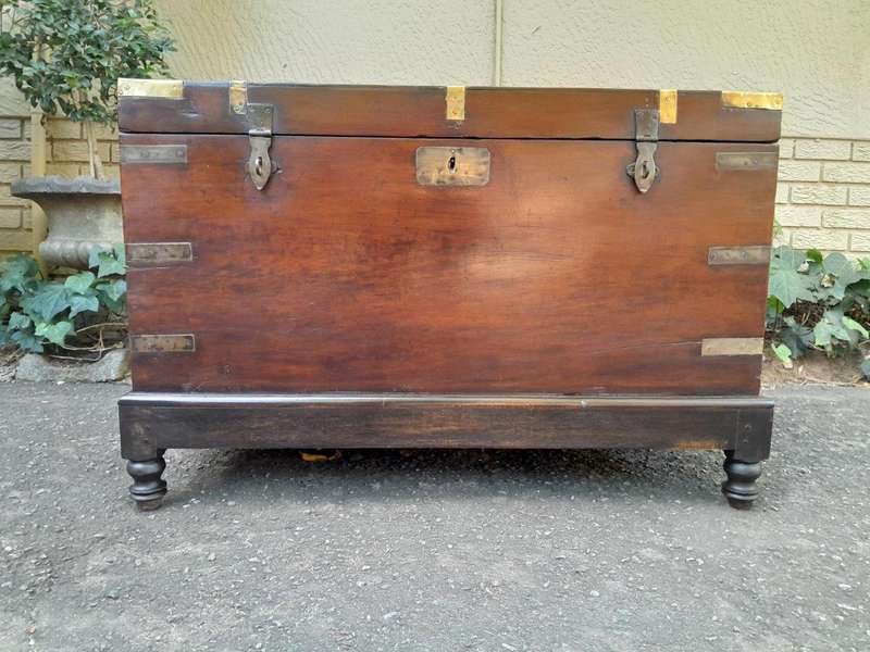 A 19th Century Circa 1800 Regency Mahogany Chest on Stand  with Four Bun Feet and Brass-mounts