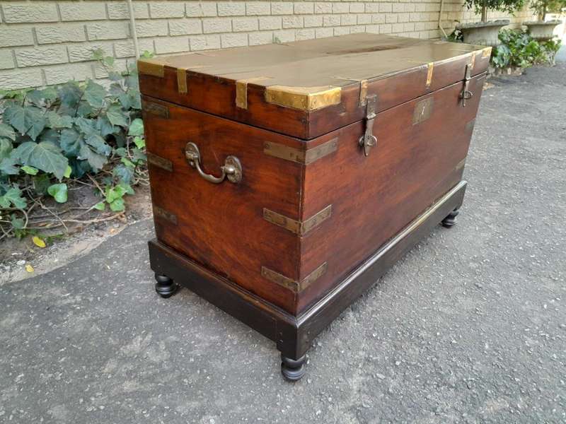 A 19th Century Circa 1800 Regency Mahogany Chest on Stand  with Four Bun Feet and Brass-mounts
