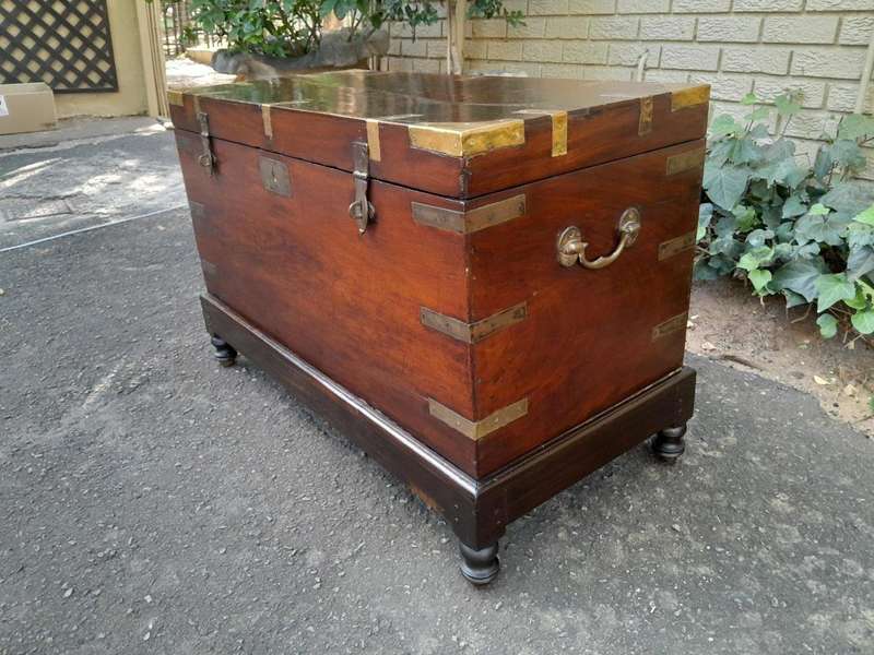 A 19th Century Circa 1800 Regency Mahogany Chest on Stand  with Four Bun Feet and Brass-mounts
