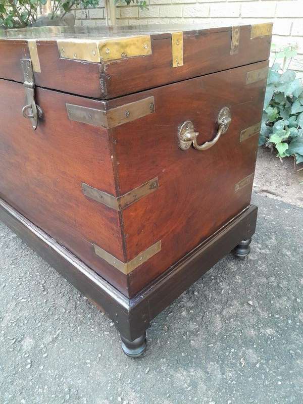 A 19th Century Circa 1800 Regency Mahogany Chest on Stand  with Four Bun Feet and Brass-mounts