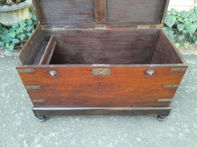 A 19th Century Circa 1800 Regency Mahogany Chest on Stand  with Four Bun Feet and Brass-mounts