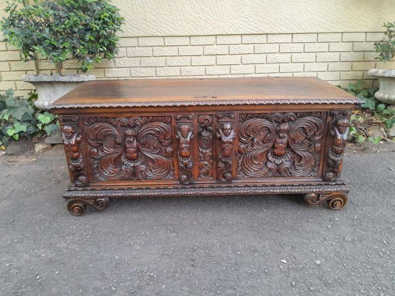 A Late 17th/Early 18th Century Circa 1800 Heavily Carved Walnut Chest with Original Cast-iron  L...
