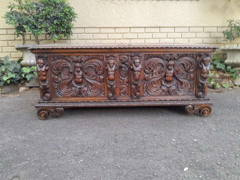 A Late 17th/Early 18th Century Circa 1800 Heavily Carved Walnut Chest with Original Cast-iron  L...