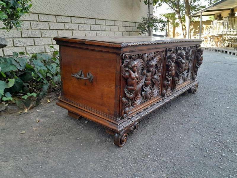 A Late 17th/Early 18th Century Circa 1800 Heavily Carved Walnut Chest with Original Cast-iron  L...