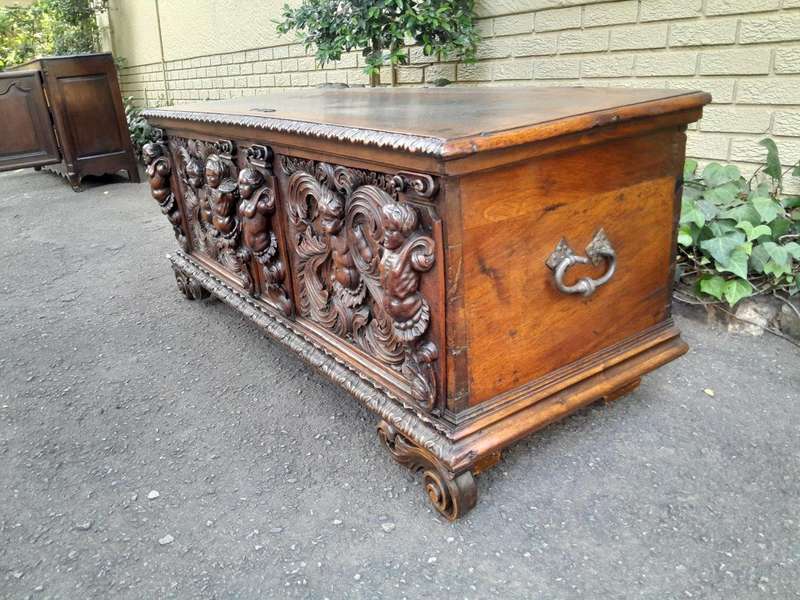 A Late 17th/Early 18th Century Circa 1800 Heavily Carved Walnut Chest with Original Cast-iron  L...