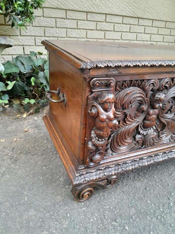 A Late 17th/Early 18th Century Circa 1800 Heavily Carved Walnut Chest with Original Cast-iron  L...