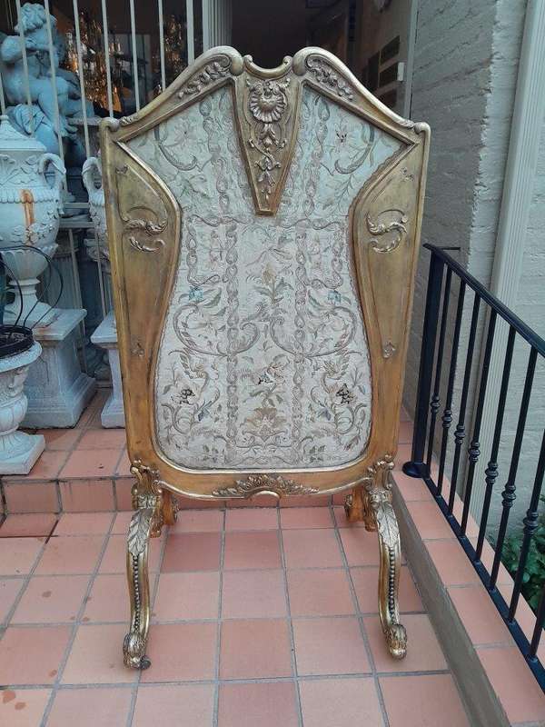 An Antique Circa 1900 French Gilt Screen with Original Castors