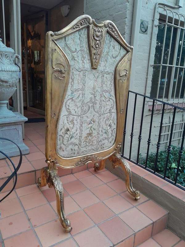 An Antique Circa 1900 French Gilt Screen with Original Castors