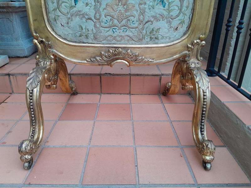 An Antique Circa 1900 French Gilt Screen with Original Castors