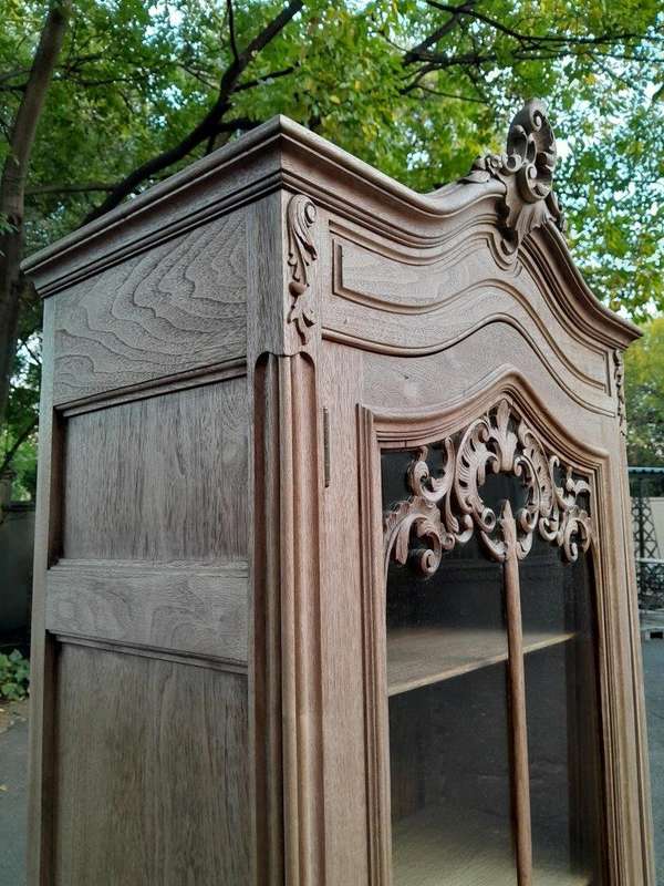 A 19th Century French Pair of Walnut Rococo Style Display / Vitrine Cabinets in a Contemporary Bl...