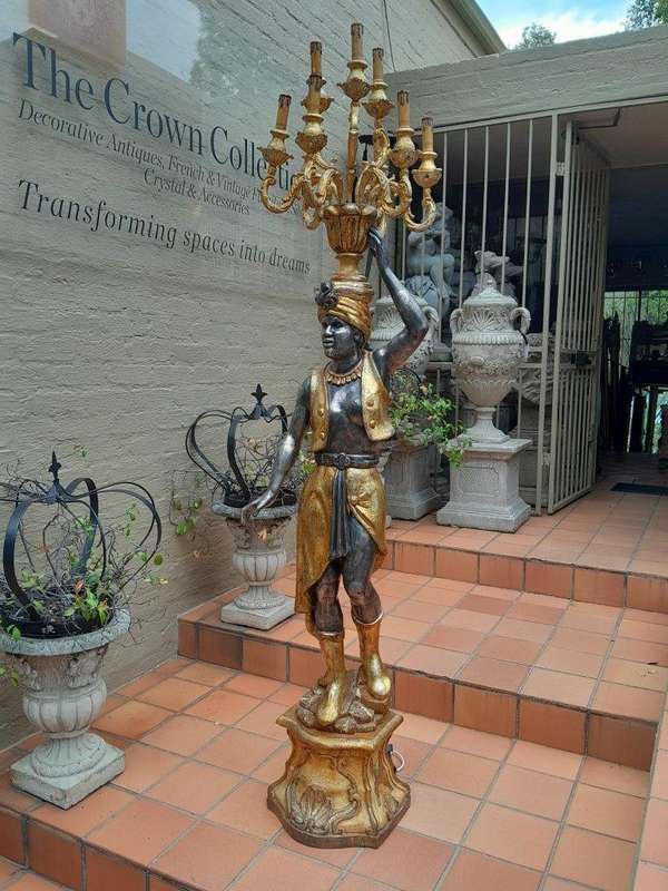 A 20th Century Decorative Gilt Blackamoor Candelabra of Large Proportion
