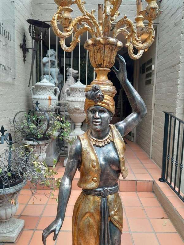 A 20th Century Decorative Gilt Blackamoor Candelabra of Large Proportion