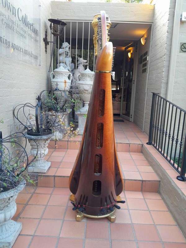 A 20th Century Venus Grand Harp on Gilt Wood Carved Base on Gilt Wood Bracket Feet.