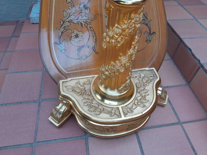 A 20th Century Venus Grand Harp on Gilt Wood Carved Base on Gilt Wood Bracket Feet.
