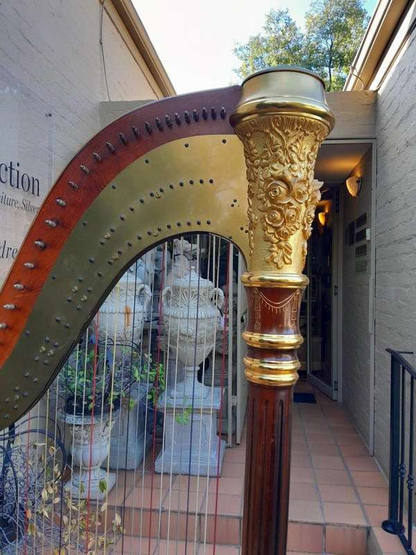 A 20th Century Venus Grand Harp on Gilt Wood Carved Base on Gilt Wood Bracket Feet.
