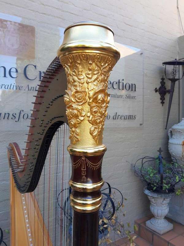 A 20th Century Venus Grand Harp on Gilt Wood Carved Base on Gilt Wood Bracket Feet.