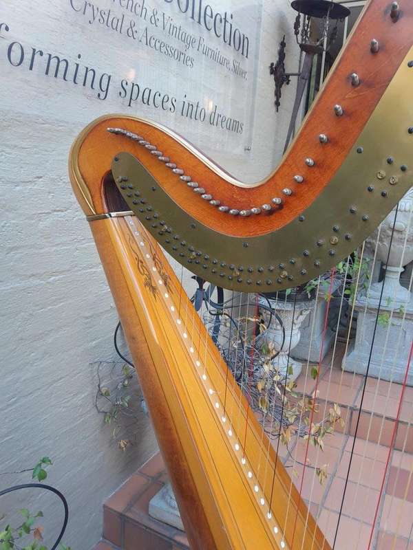 A 20th Century Venus Grand Harp on Gilt Wood Carved Base on Gilt Wood Bracket Feet.