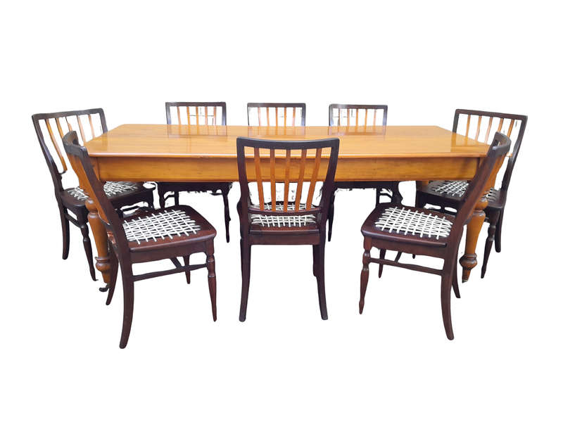 A Late 19thCentury  Early 20th Century Yellowwood Dining Table  with A 20th Century Set of Eigh...