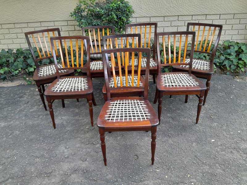 A Late 19thCentury  Early 20th Century Yellowwood Dining Table  with A 20th Century Set of Eigh...